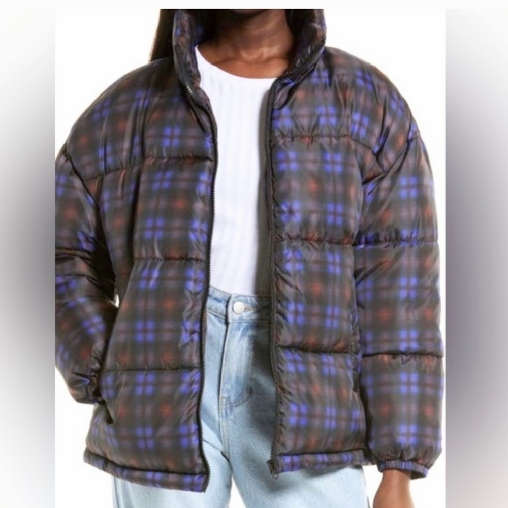 NWT Nordstrom BP Multicolor Plaid Puffer Jacket, Size XS (runs big)